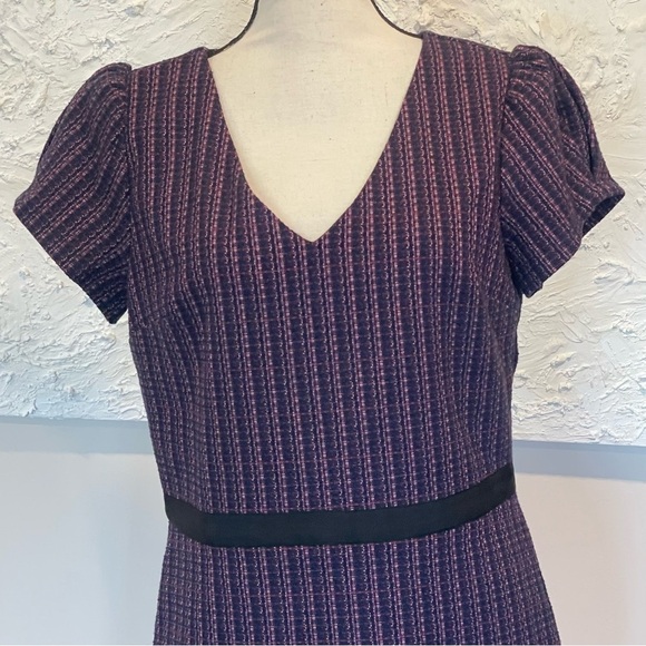 Loft V Neck Short Puffed Sleeve Tweed Career Dress Pink Purple Blue Sz 10 NWT - Picture 3 of 9